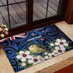 Tomtit New Zealand Personalised Rubber Doormat Miromiro Manuka Flower Maori Pattern