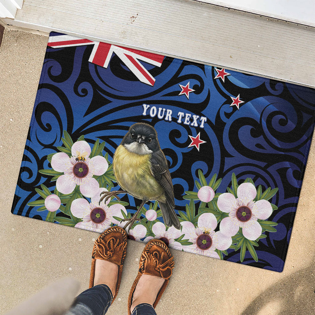 Tomtit New Zealand Personalised Rubber Doormat Miromiro Manuka Flower Maori Pattern