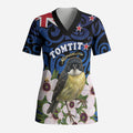 Tomtit New Zealand Personalised Scrub Top Miromiro Manuka Flower Maori Pattern