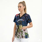 Tomtit New Zealand Personalised Scrub Top Miromiro Manuka Flower Maori Pattern