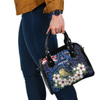 Tomtit New Zealand Personalised Shoulder Handbag Miromiro Manuka Flower Maori Pattern
