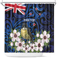 Tomtit New Zealand Personalised Shower Curtain Miromiro Manuka Flower Maori Pattern