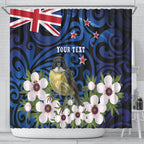 Tomtit New Zealand Personalised Shower Curtain Miromiro Manuka Flower Maori Pattern