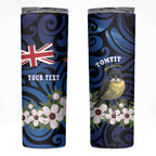 Tomtit New Zealand Personalised Skinny Tumbler Miromiro Manuka Flower Maori Pattern