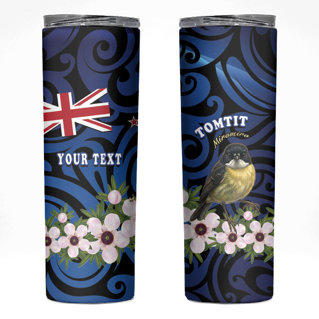 Tomtit New Zealand Personalised Skinny Tumbler Miromiro Manuka Flower Maori Pattern