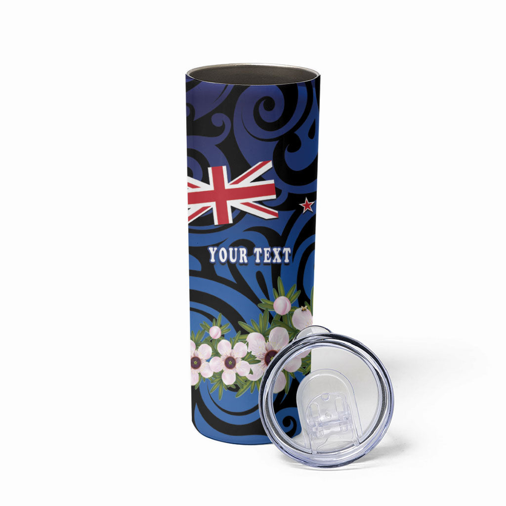 Tomtit New Zealand Personalised Skinny Tumbler Miromiro Manuka Flower Maori Pattern