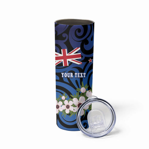 Tomtit New Zealand Personalised Skinny Tumbler Miromiro Manuka Flower Maori Pattern