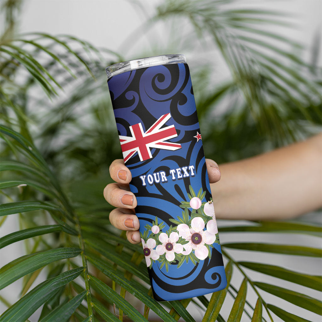 Tomtit New Zealand Personalised Skinny Tumbler Miromiro Manuka Flower Maori Pattern