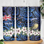 Tomtit New Zealand Personalised Skinny Tumbler Miromiro Manuka Flower Maori Pattern