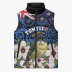 Tomtit New Zealand Personalised Sleeveless Puffer Jacket Miromiro Manuka Flower Maori Pattern