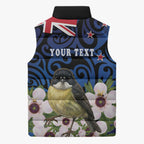 Tomtit New Zealand Personalised Sleeveless Puffer Jacket Miromiro Manuka Flower Maori Pattern