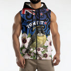 Tomtit New Zealand Personalised Sleeveless Zip Hoodie Miromiro Manuka Flower Maori Pattern