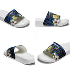 Tomtit New Zealand Personalised Slide Sandals Miromiro Manuka Flower Maori Pattern