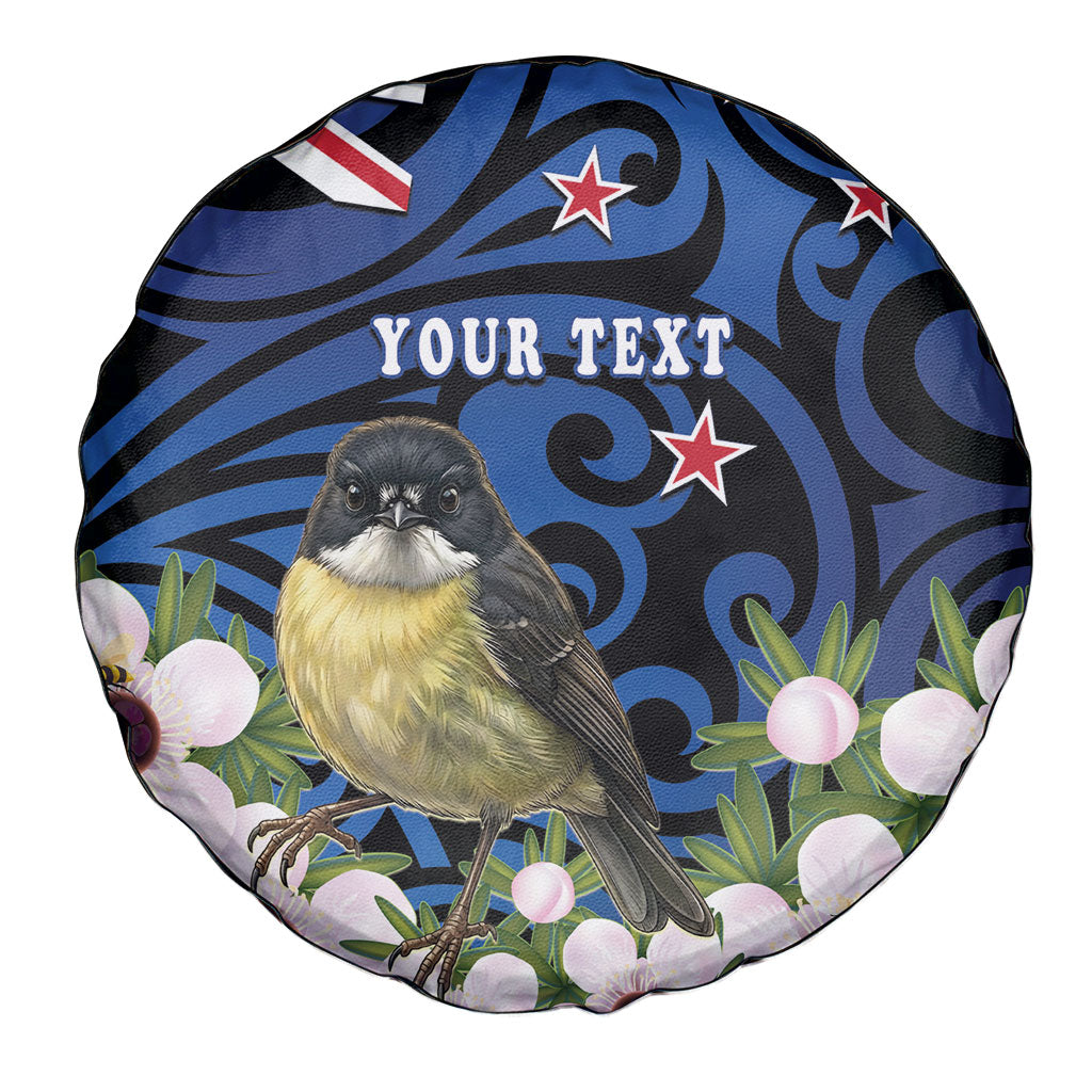 Tomtit New Zealand Personalised Spare Tire Cover Miromiro Manuka Flower Maori Pattern