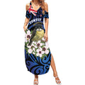 Tomtit New Zealand Personalised Summer Maxi Dress Miromiro Manuka Flower Maori Pattern