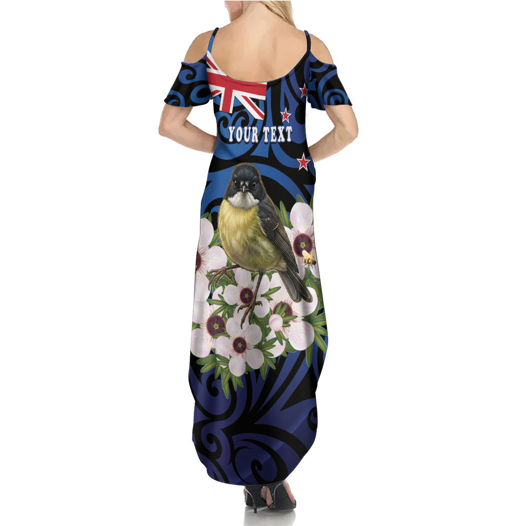 Tomtit New Zealand Personalised Summer Maxi Dress Miromiro Manuka Flower Maori Pattern