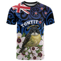 Tomtit New Zealand Personalised T Shirt Miromiro Manuka Flower Maori Pattern
