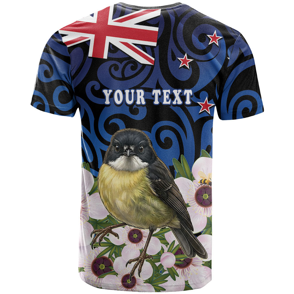 Tomtit New Zealand Personalised T Shirt Miromiro Manuka Flower Maori Pattern