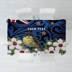 Tomtit New Zealand Personalised Tablecloth Miromiro Manuka Flower Maori Pattern