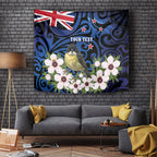 Tomtit New Zealand Personalised Tapestry Miromiro Manuka Flower Maori Pattern