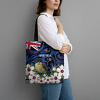 Tomtit New Zealand Personalised Tote Bag Miromiro Manuka Flower Maori Pattern