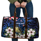 Tomtit New Zealand Personalised Travel Bag Miromiro Manuka Flower Maori Pattern