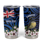 Tomtit New Zealand Personalised Tumbler Cup Miromiro Manuka Flower Maori Pattern
