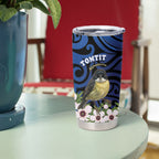 Tomtit New Zealand Personalised Tumbler Cup Miromiro Manuka Flower Maori Pattern