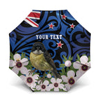 Tomtit New Zealand Personalised Umbrella Miromiro Manuka Flower Maori Pattern