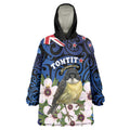 Tomtit New Zealand Personalised Wearable Blanket Hoodie Miromiro Manuka Flower Maori Pattern