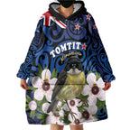 Tomtit New Zealand Personalised Wearable Blanket Hoodie Miromiro Manuka Flower Maori Pattern