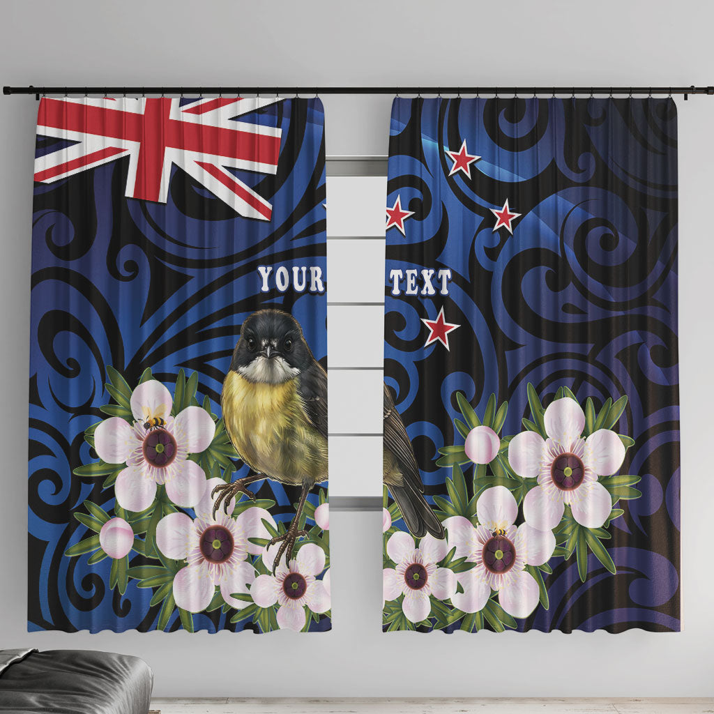 Tomtit New Zealand Personalised Window Curtain Miromiro Manuka Flower Maori Pattern