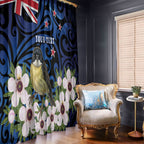 Tomtit New Zealand Personalised Window Curtain Miromiro Manuka Flower Maori Pattern