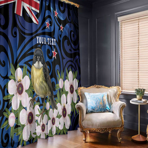Tomtit New Zealand Personalised Window Curtain Miromiro Manuka Flower Maori Pattern