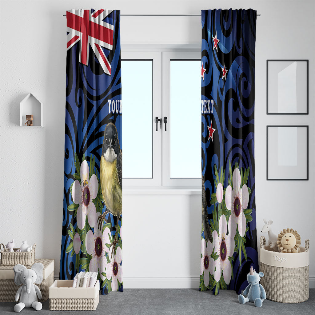Tomtit New Zealand Personalised Window Curtain Miromiro Manuka Flower Maori Pattern