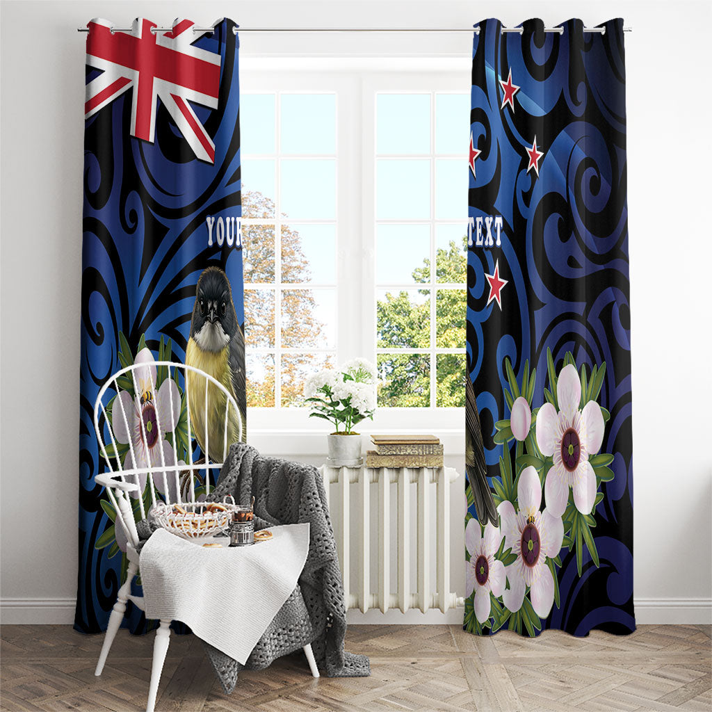 Tomtit New Zealand Personalised Window Curtain Miromiro Manuka Flower Maori Pattern