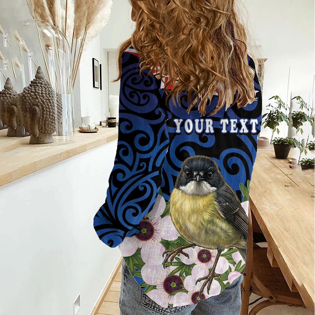 Tomtit New Zealand Personalised Women Casual Shirt Miromiro Manuka Flower Maori Pattern