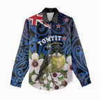 Tomtit New Zealand Personalised Women Casual Shirt Miromiro Manuka Flower Maori Pattern