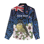 Tomtit New Zealand Personalised Women Casual Shirt Miromiro Manuka Flower Maori Pattern