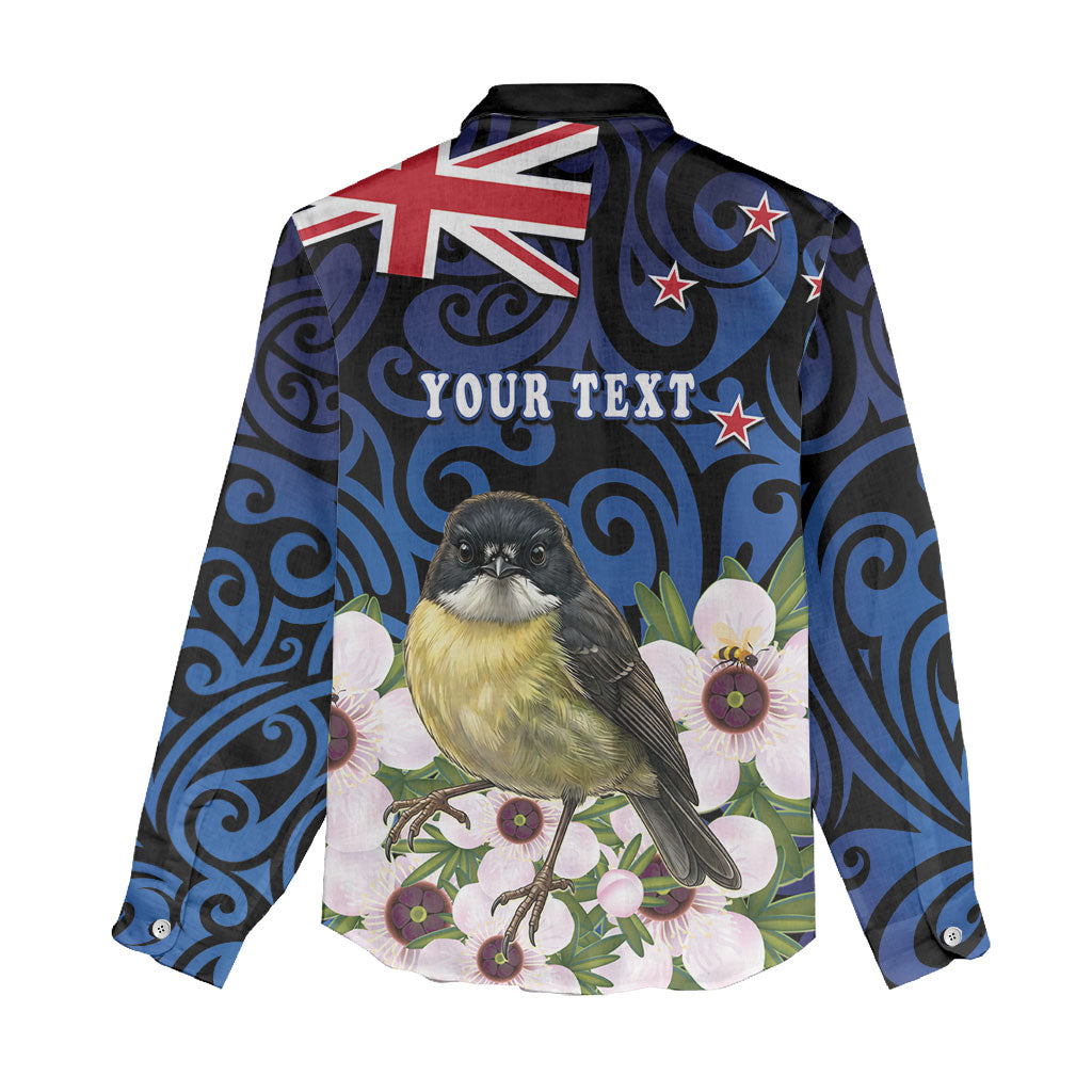 Tomtit New Zealand Personalised Women Casual Shirt Miromiro Manuka Flower Maori Pattern