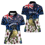 Tomtit New Zealand Personalised Women Polo Shirt Miromiro Manuka Flower Maori Pattern