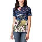 Tomtit New Zealand Personalised Women Polo Shirt Miromiro Manuka Flower Maori Pattern