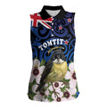 Tomtit New Zealand Personalised Women Sleeveless Polo Shirt Miromiro Manuka Flower Maori Pattern