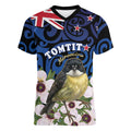 Tomtit New Zealand Personalised Women V-Neck T-Shirt Miromiro Manuka Flower Maori Pattern