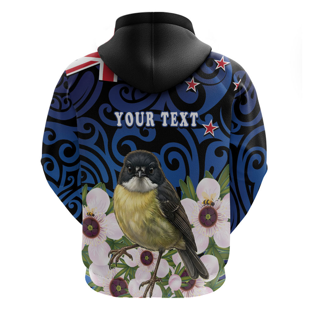 Tomtit New Zealand Personalised Zip Hoodie Miromiro Manuka Flower Maori Pattern