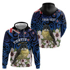 Tomtit New Zealand Personalised Zip Hoodie Miromiro Manuka Flower Maori Pattern