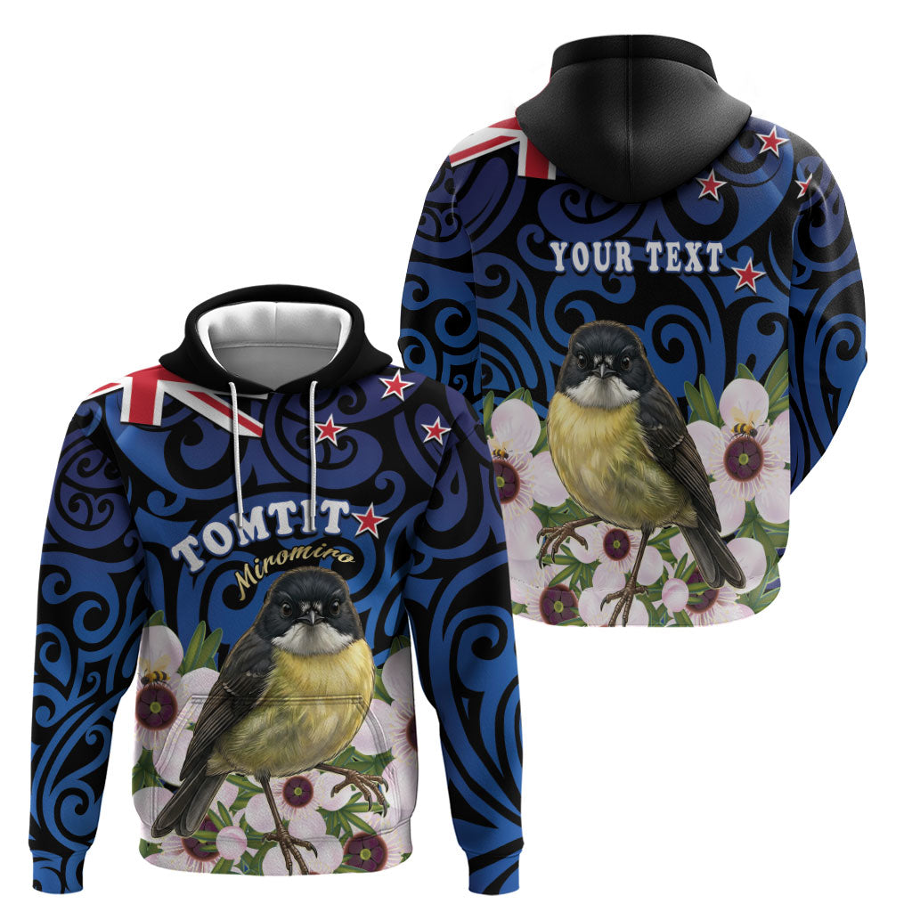 Tomtit New Zealand Personalised Zip Hoodie Miromiro Manuka Flower Maori Pattern