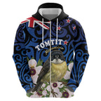 Tomtit New Zealand Personalised Zip Hoodie Miromiro Manuka Flower Maori Pattern