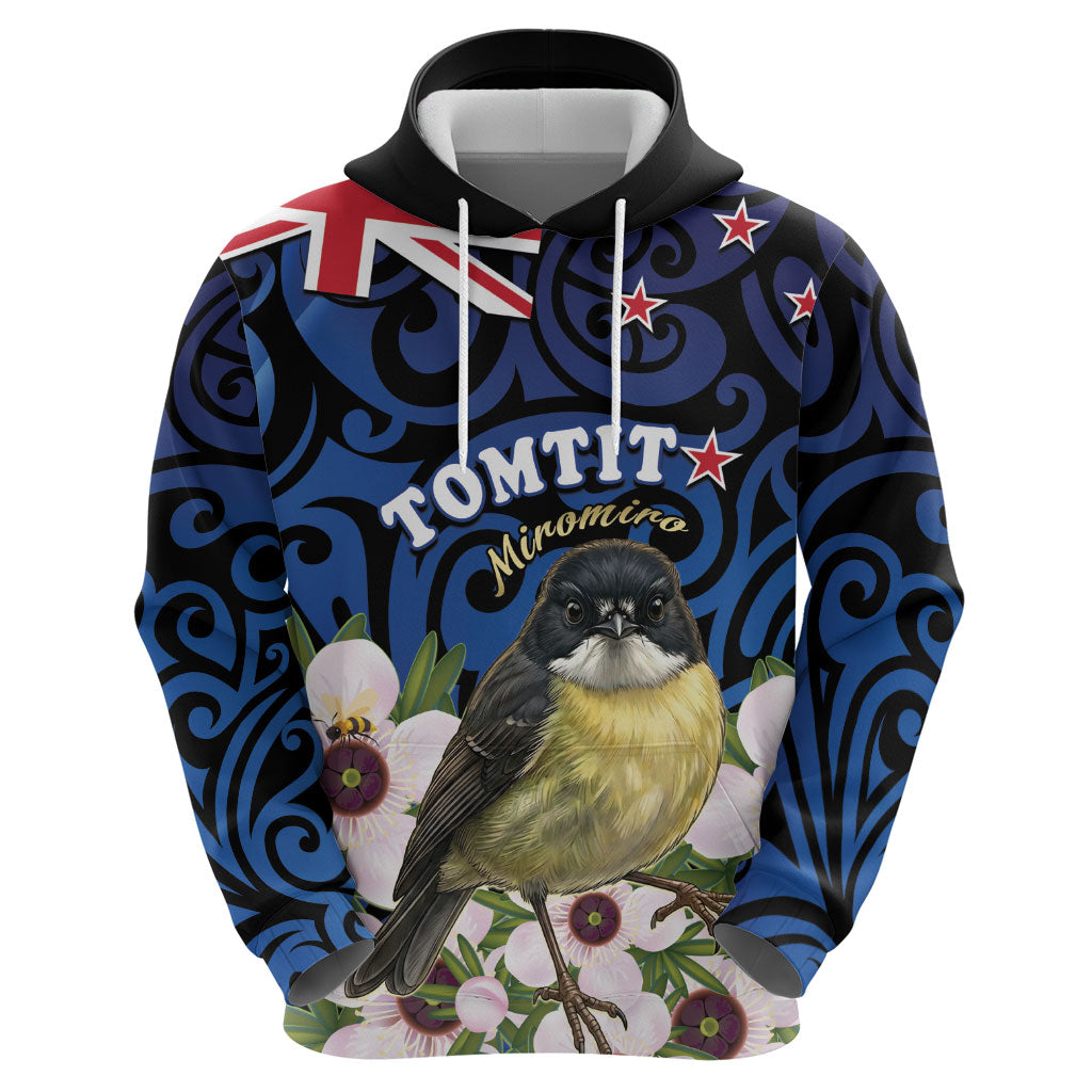 Tomtit New Zealand Personalised Zip Hoodie Miromiro Manuka Flower Maori Pattern