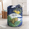 Kakapo New Zealand Personalised Laundry Basket Kowhai Flower Silver Fern Maori Pattern